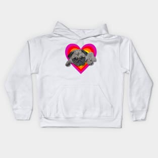 Adorable realistic pug painting on a digital vibrant heart Kids Hoodie